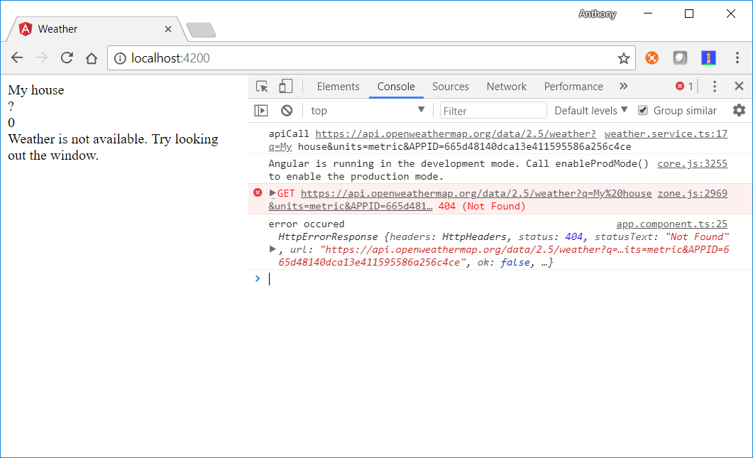 Component showing failed API results being handled correctly